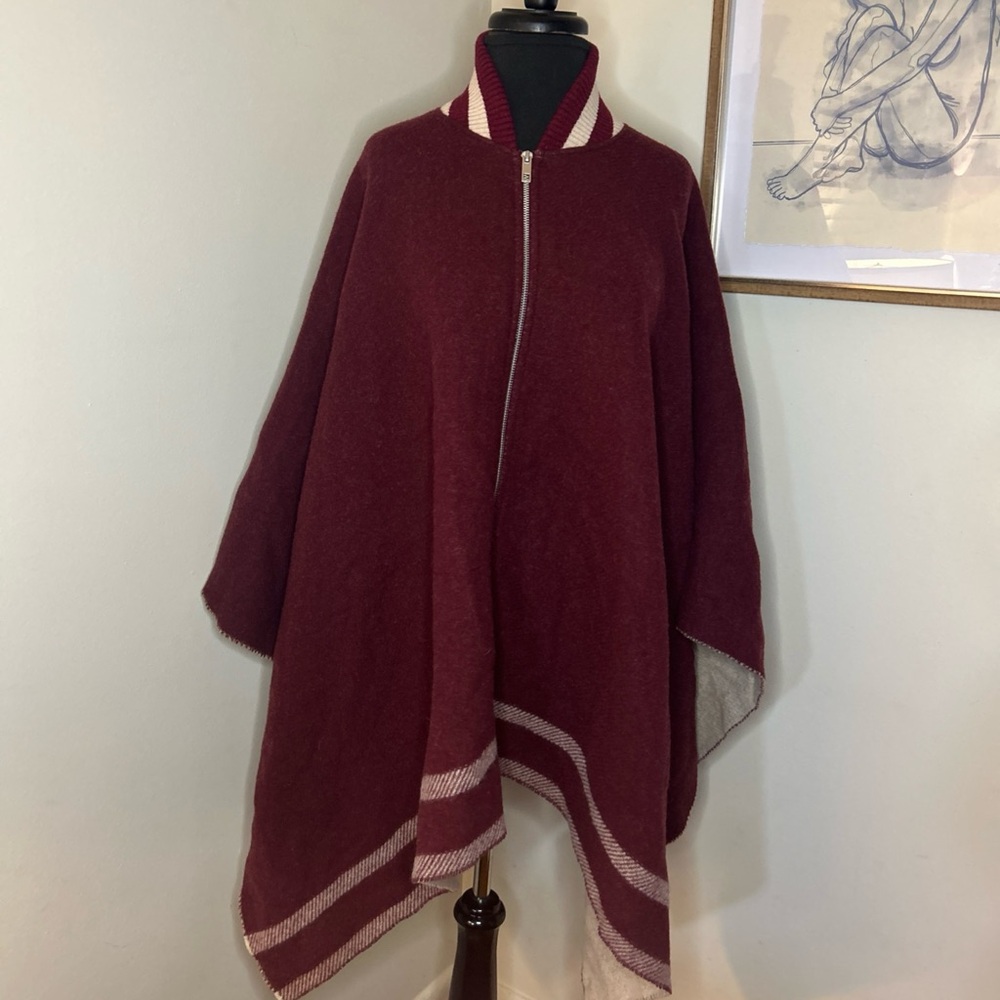 Rag & Bone Women’s Varsity Zip Red Wool Poncho-one Size